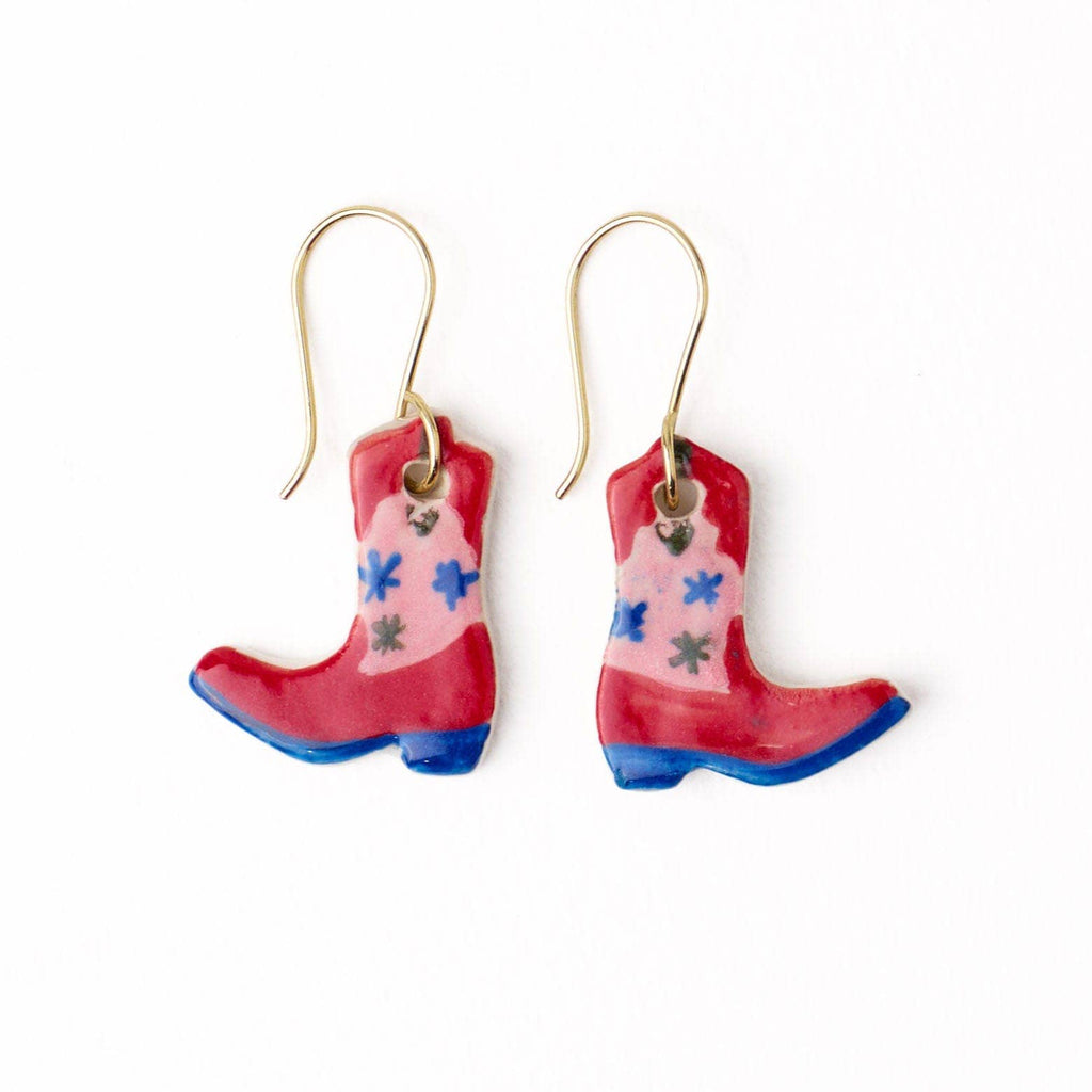 INK + ALLOY- Danielle Cowgirl Boot Ceramic Earrings Pink + Blue Wholesale