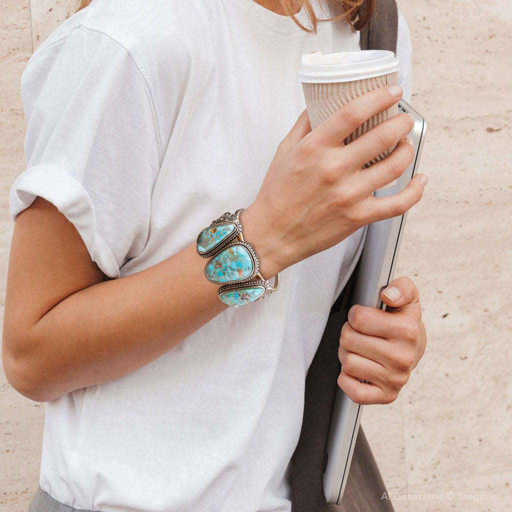 Barse Jewelry- Trio Blue Turquoise Golden Cuff Bracelet