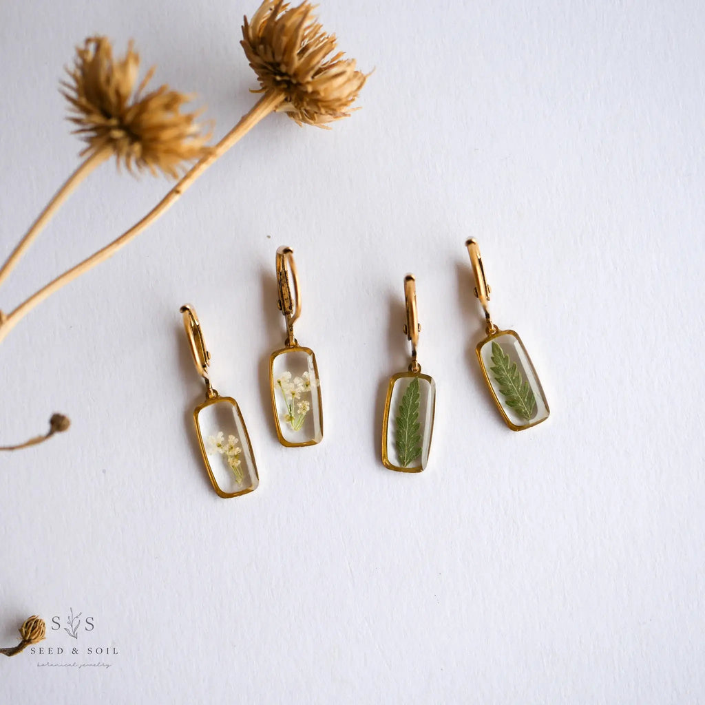 Seed & Soil- Tiny Rectangle Huggie Hoops