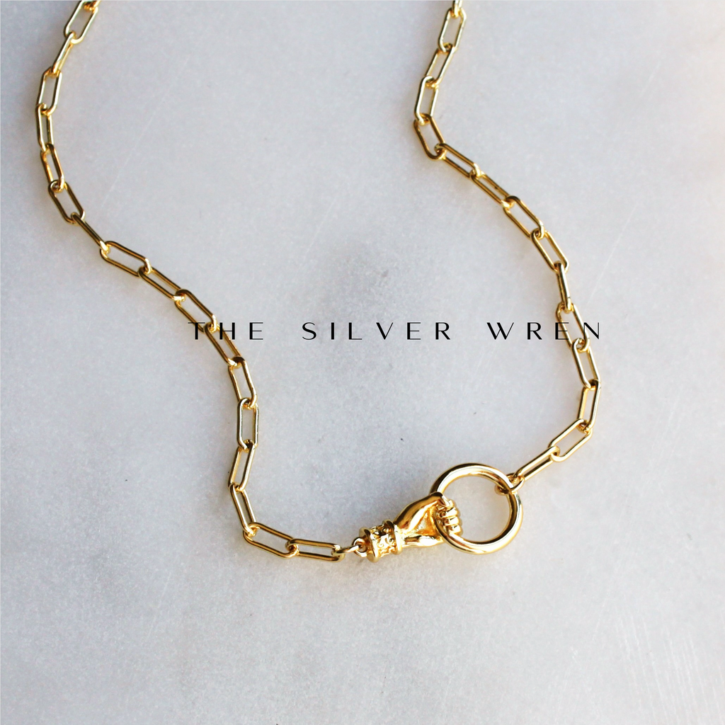 The Silver Wren- Gold Hand Pendant Necklace