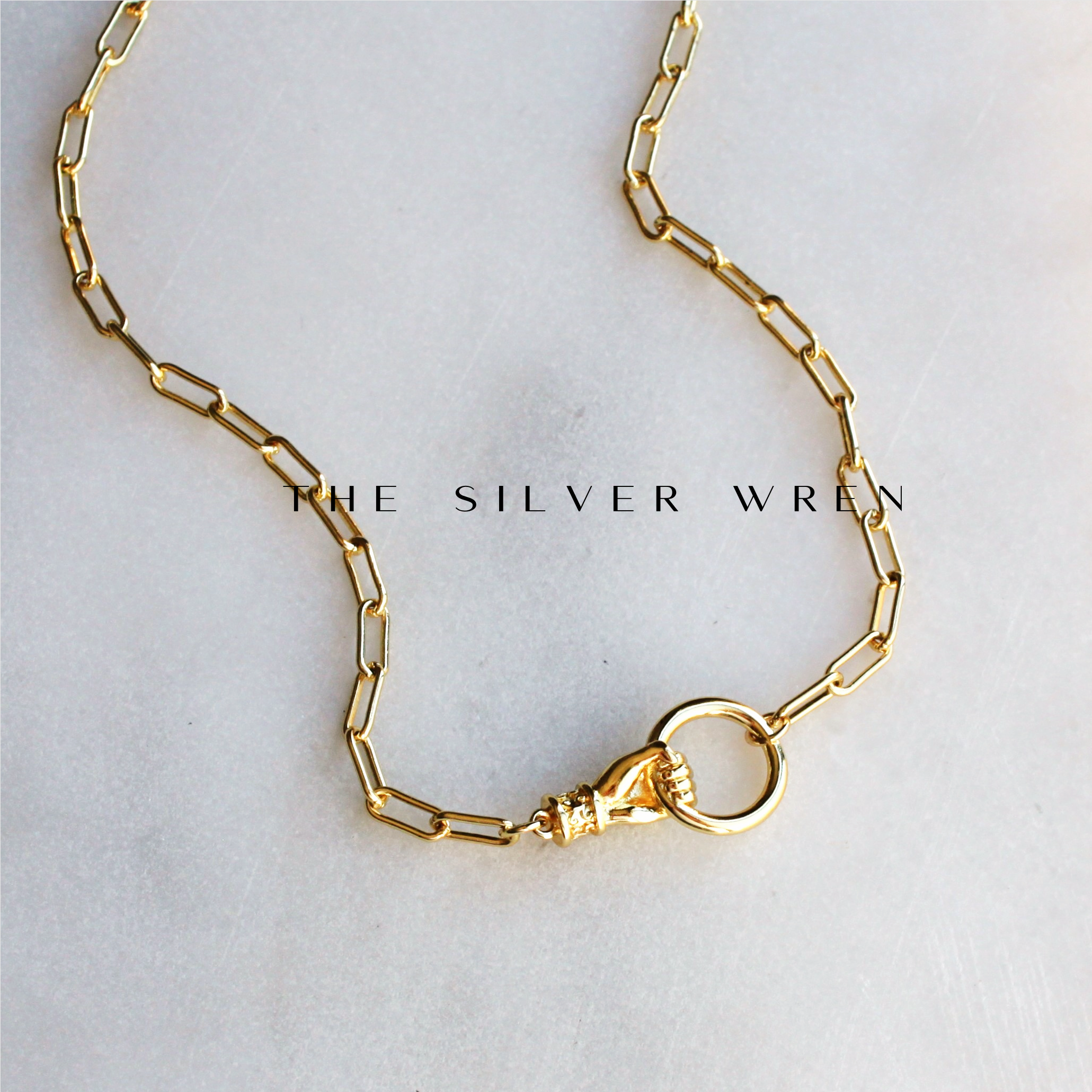 The Silver Wren- Gold Hand Pendant Necklace