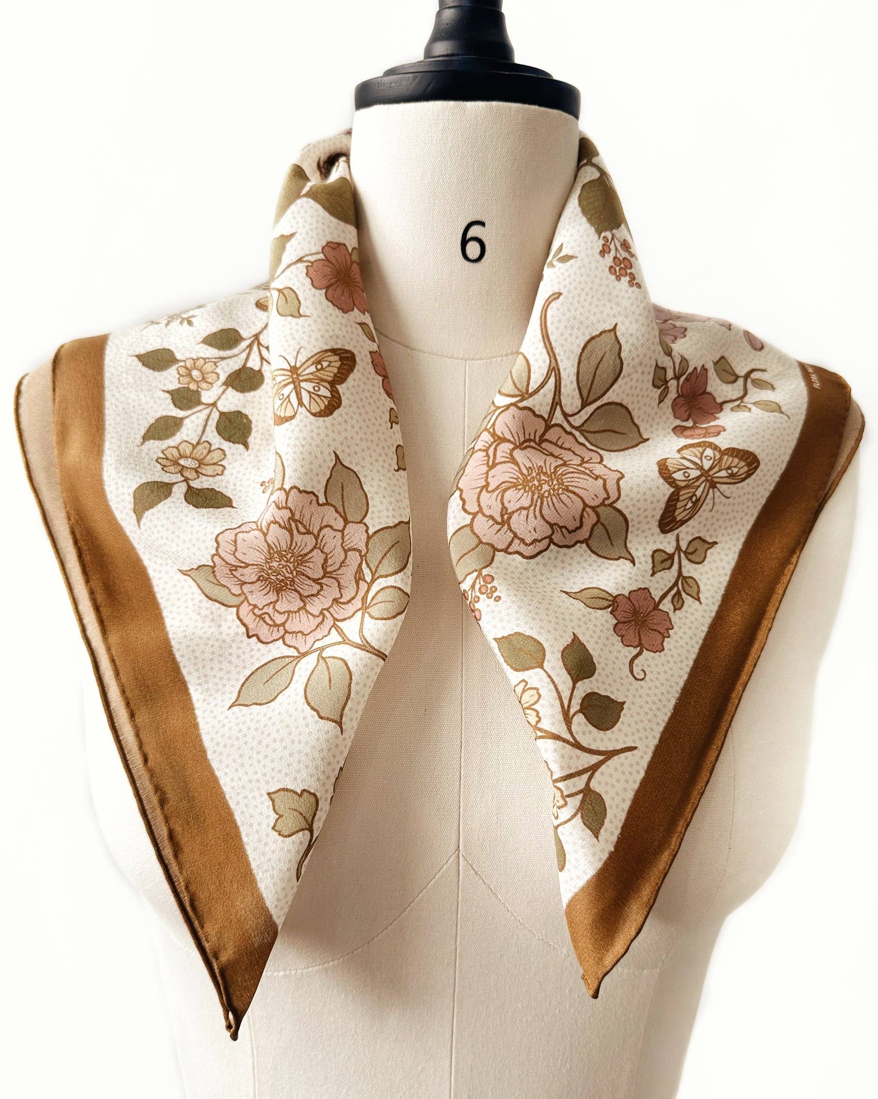 Flora West Design- 100% Silk Bandana Western Floral & Butterfly  – 23” Square