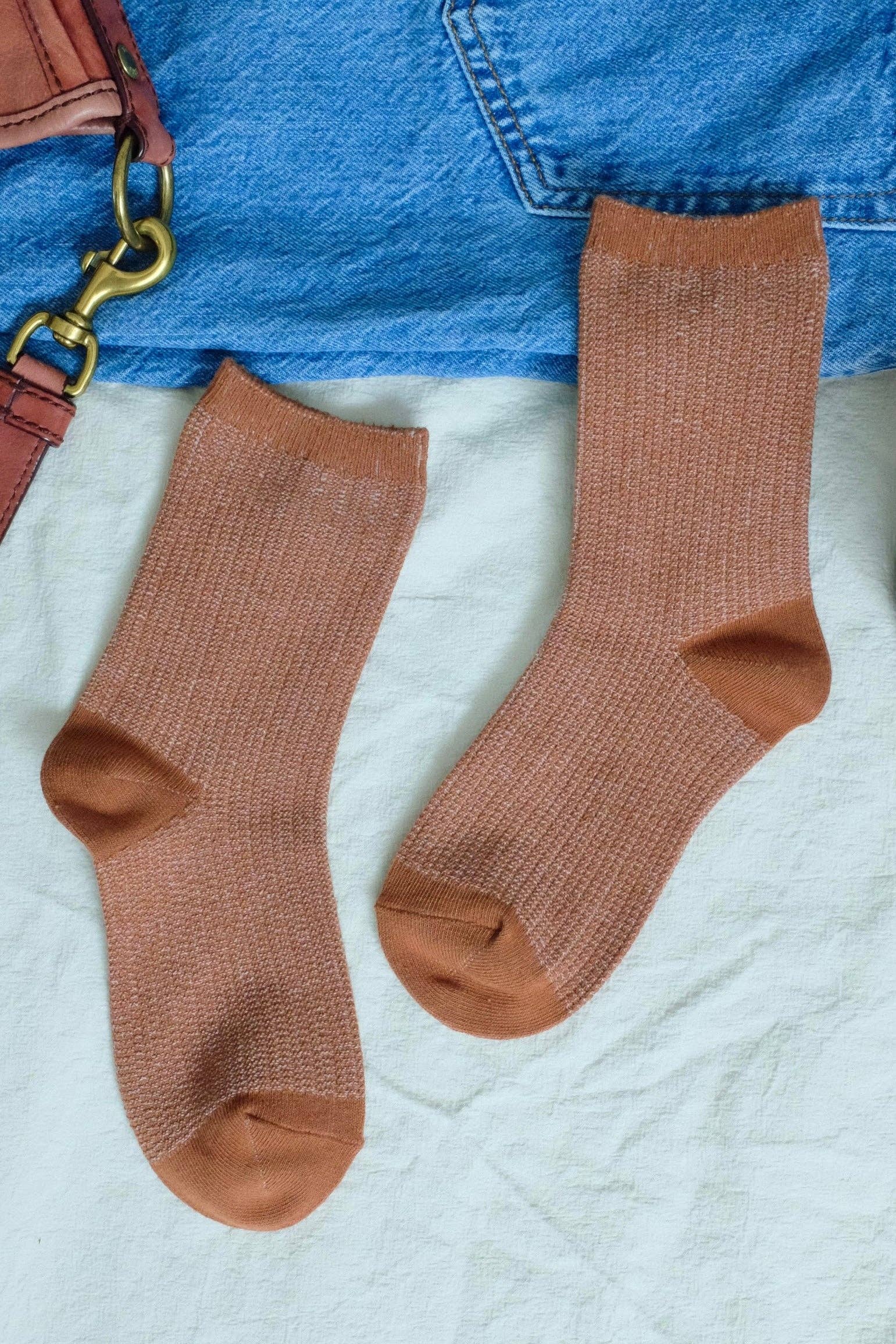 First Summer- Cozy Waffle-Knit Fall Crew Socks