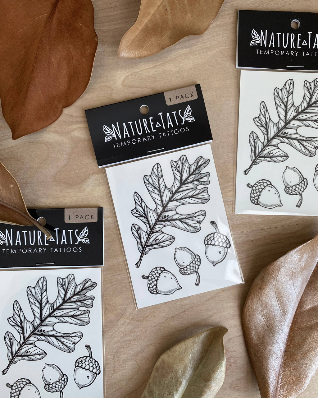 NatureTats- Acorn and Oak Leaves Temporary Tattoo