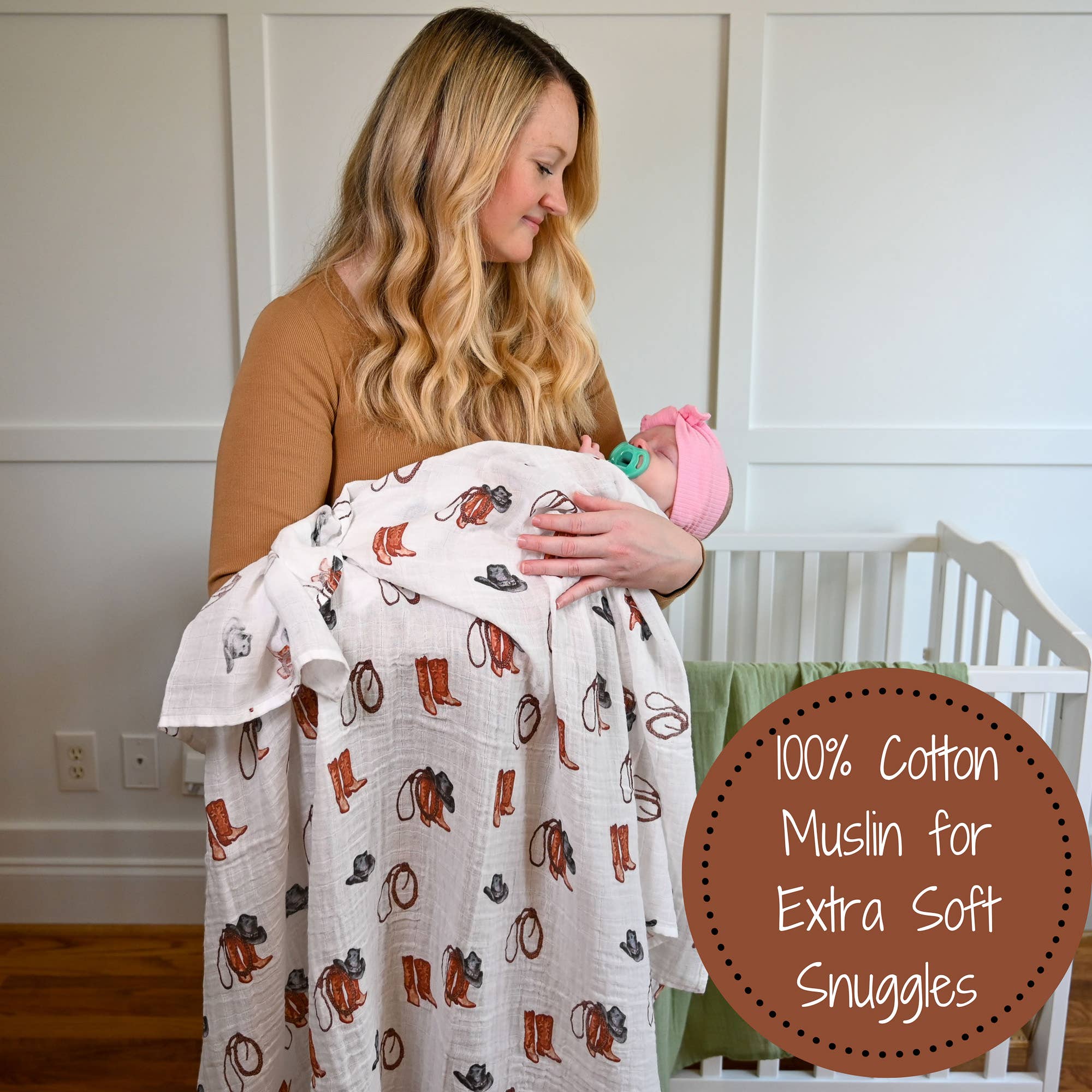 LollyBanks- Life Is Better In Boots Western Baby Muslin Swaddle Blanket