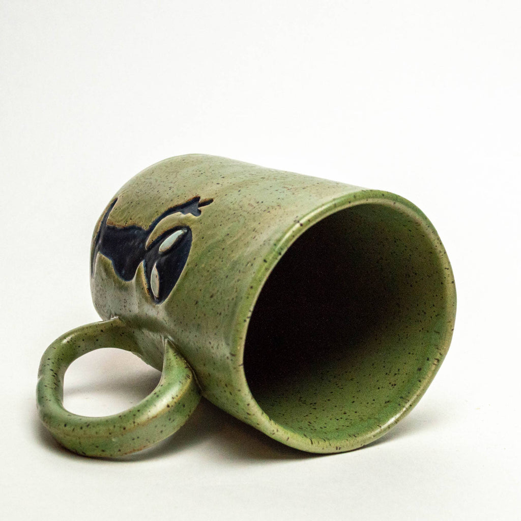 White Squirrel Clayworks- Alien Design Handmade, in Ohio, Ceramic 14oz Mug