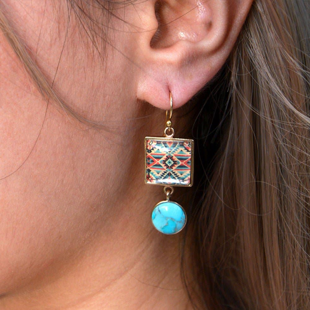 Barse Jewelry- Native Weave Blue Turquoise Golden Drop Earrings