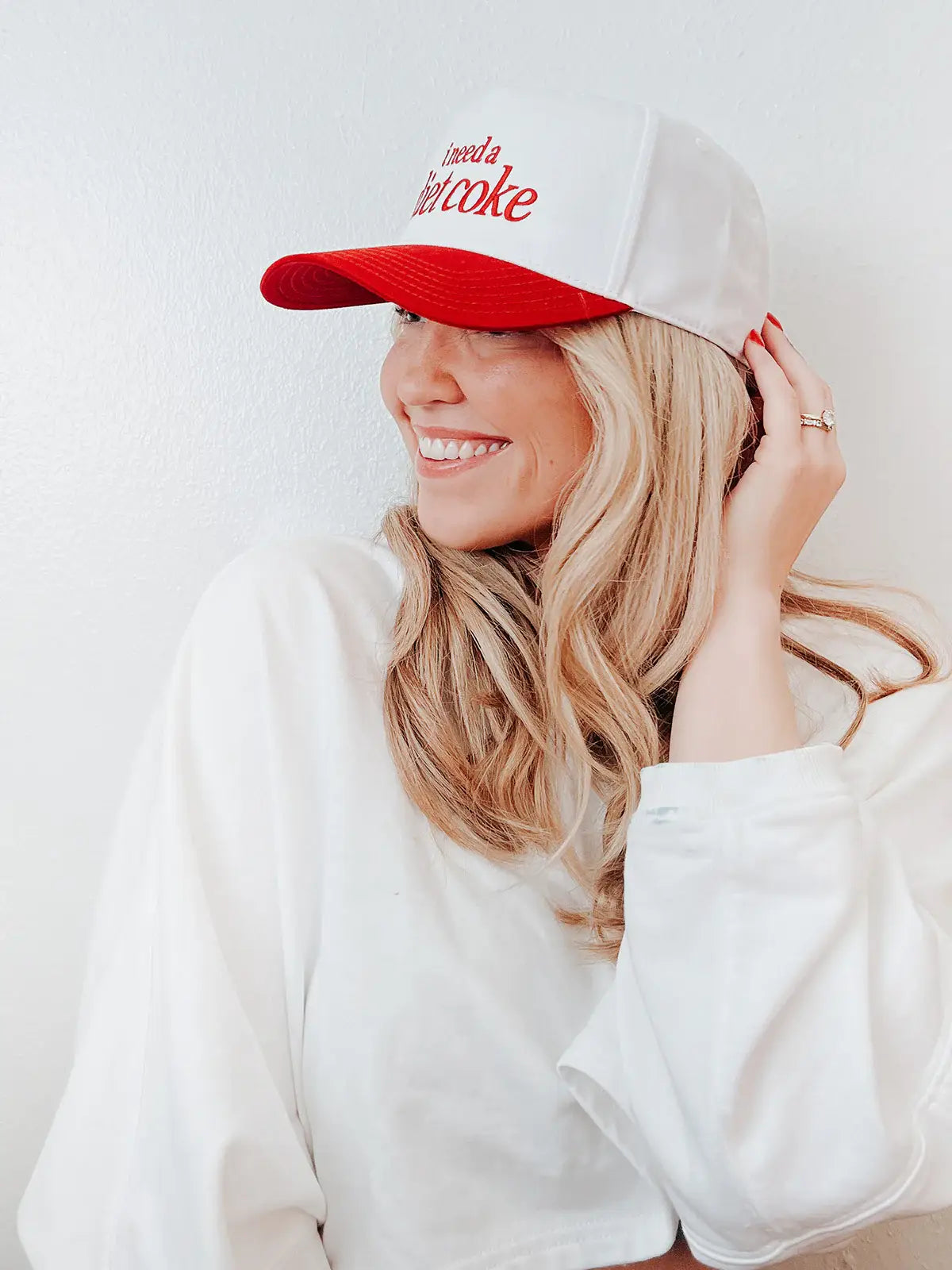 Maddon & Co.- I Need a Diet Coke Embroidered Trucker Hat - Red and White