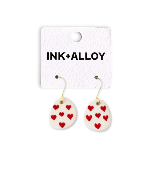 INK + ALLOY- Danielle Round Ceramic Earrings With Hearts Wholesale