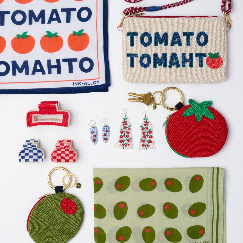 INK + ALLOY- Danielle Oval Ceramic Earrings With Tomatoes + Blue Plaid Wholesale