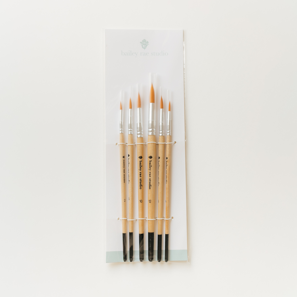 Bailey Rae Studio- Round Tip Watercolor Brush Set -- 6 piece