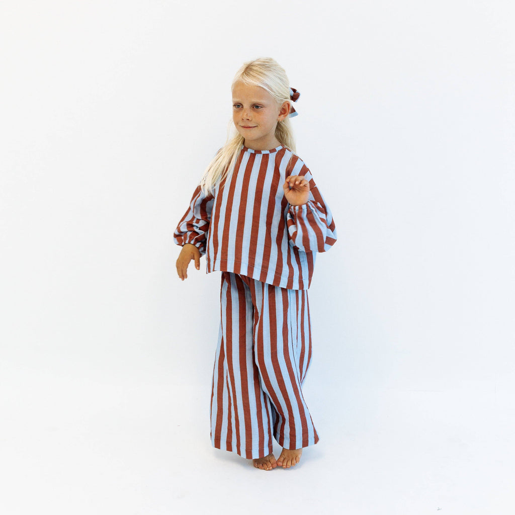 Minimalist Folk Co.- MAYA SET | 2 PIECE OUTFIT | RUSTY + BLUE STRIPES | GIRLS