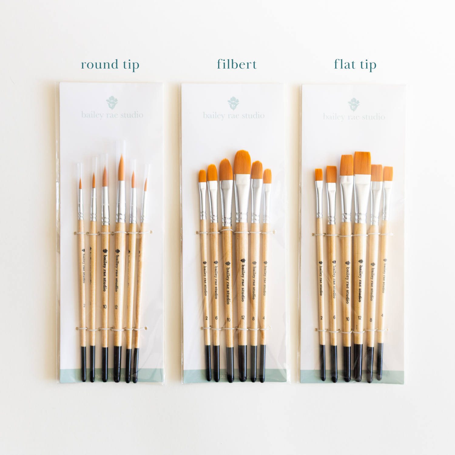 Bailey Rae Studio- Round Tip Watercolor Brush Set -- 6 piece