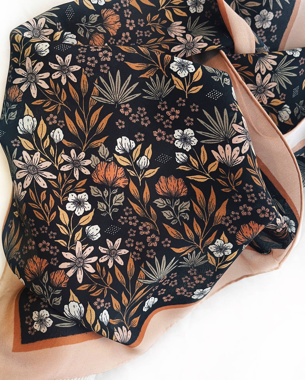Flora West Design- 100% Silk Bandana Scarf -Midnight Garden Floral Western Wear