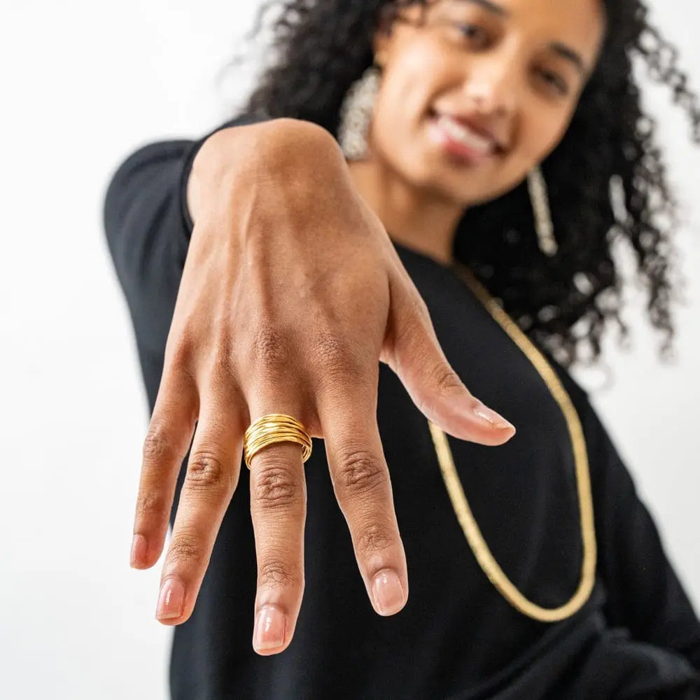 Ink + Alloy- Morgan Brass Multi-Layer Organic Textured Ring 18k