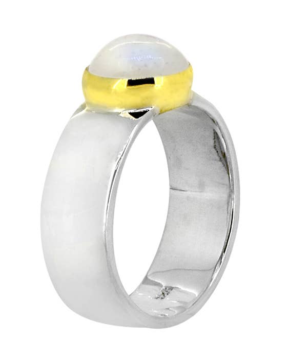 Tiramisu- Moonstone 925 Sterling Silver Solitaire Brass Ring