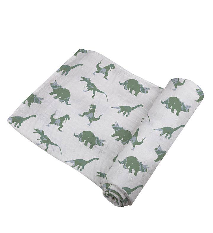Newcastle Classics- Granite Green Dinosaurs Cotton Swaddle