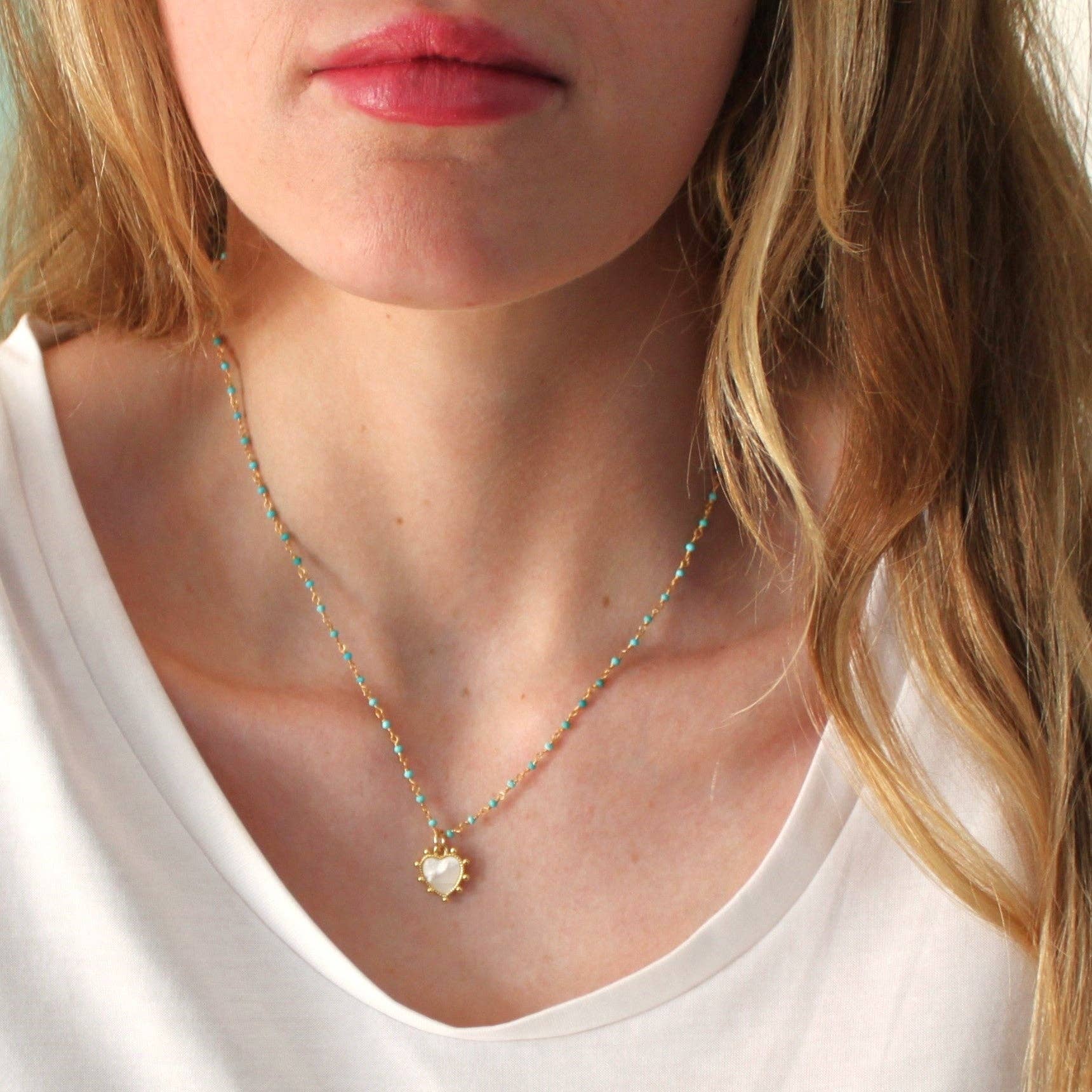 The Silver Wren- Turquoise Rosary and Heart Pendant Necklace