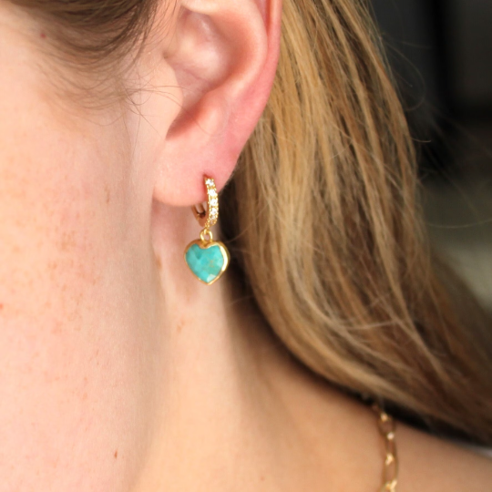 The Silver Wren- Turquoise CZ Huggie Hoops