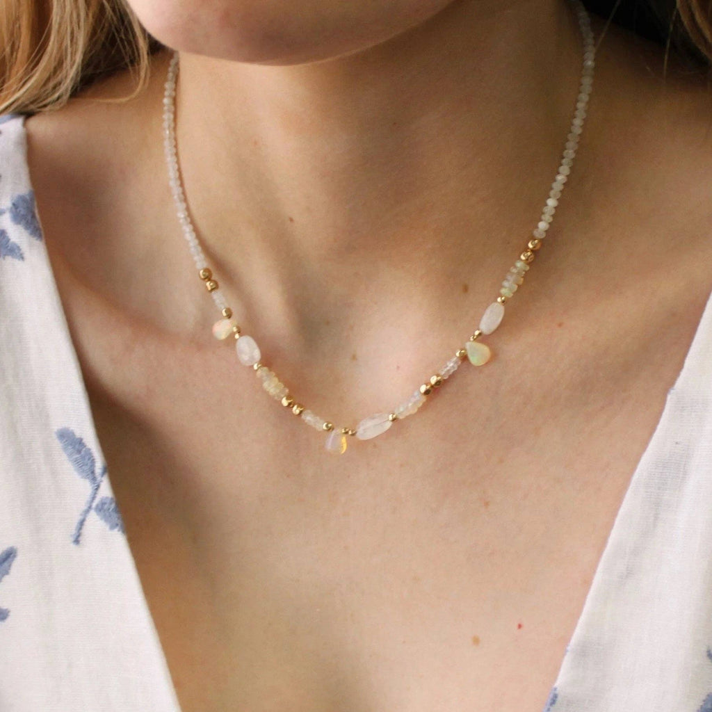 The Silver Wren- Hazel Moonstone and Opal Beaded Necklace