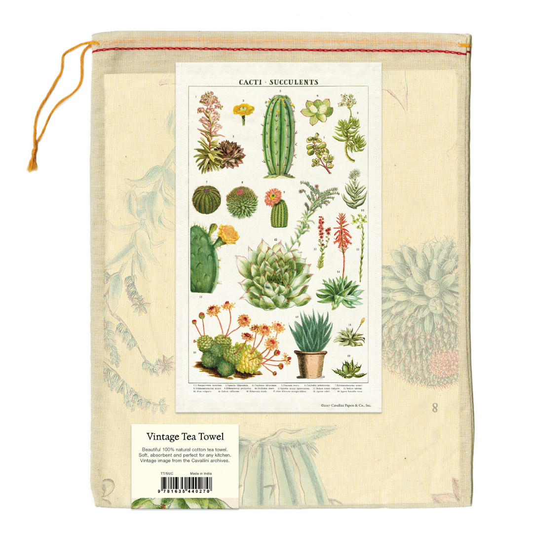 Cavallini Papers & Co. Succulents Tea Towel