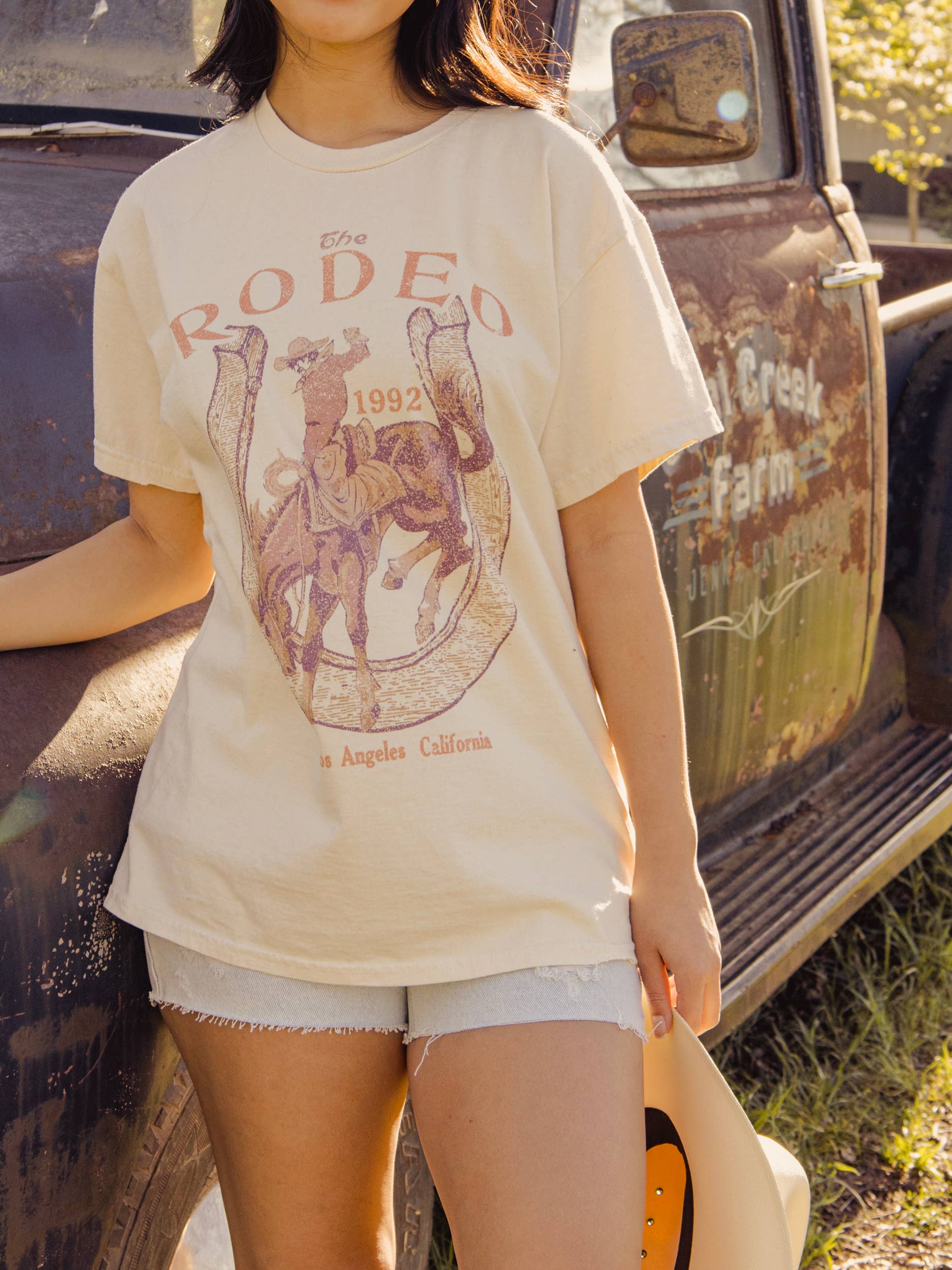 LivyLu- Rodeo Off White Thrifted Graphic Tee