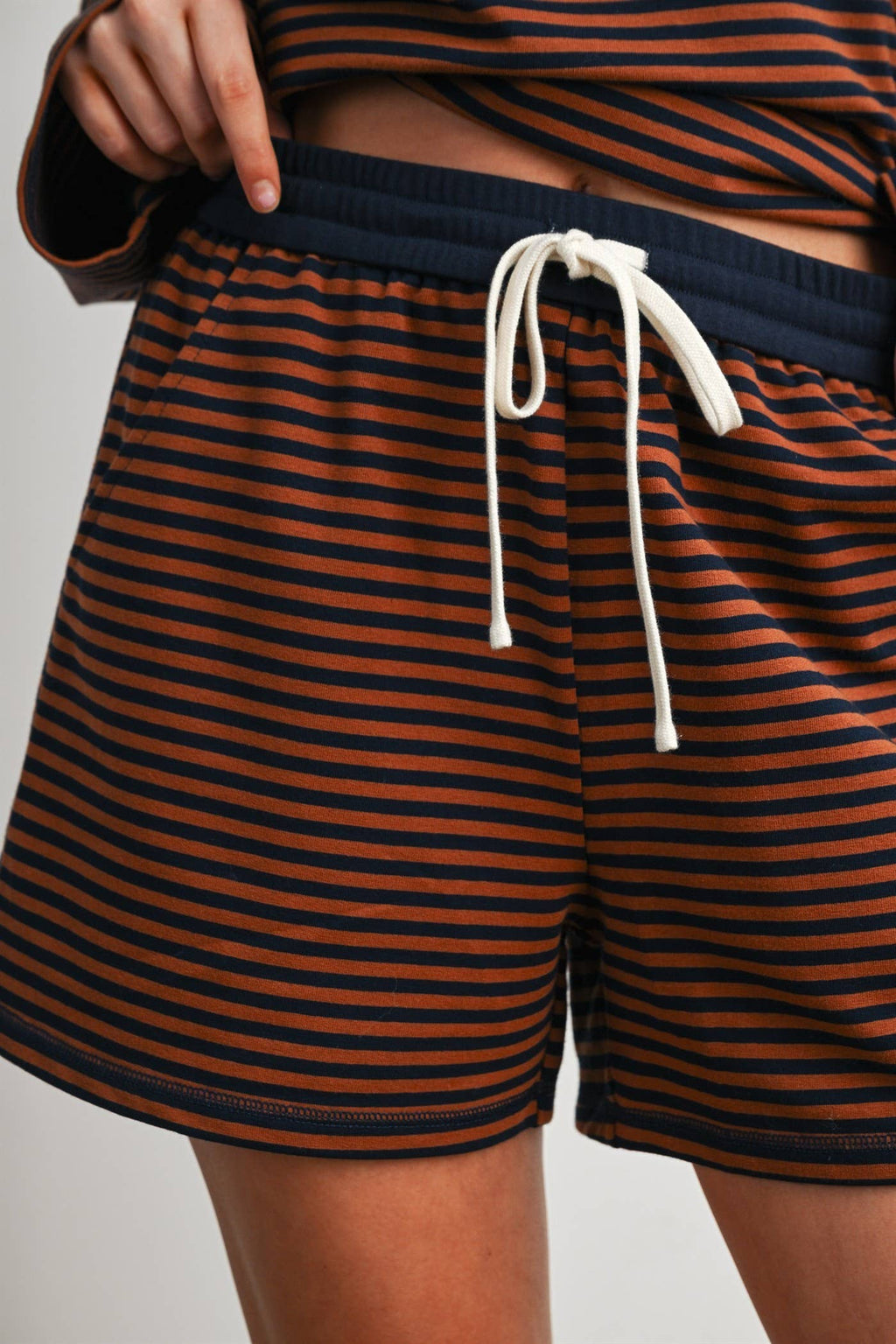BUTTERMELON- Striped Drawstring Casual Shorts