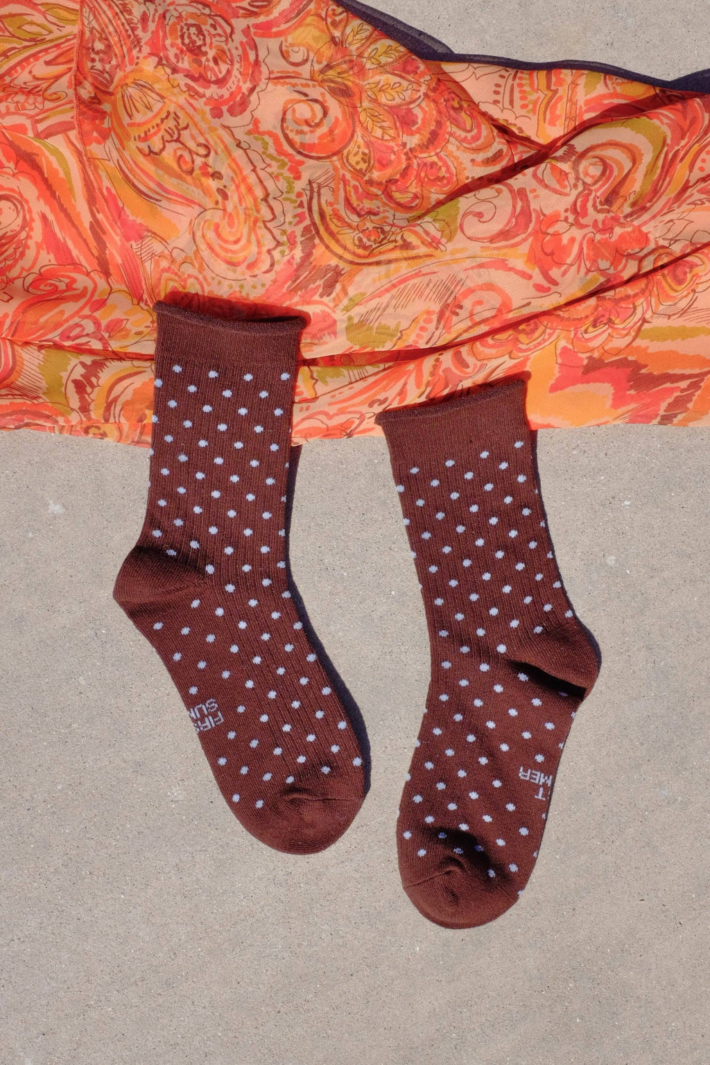 First Summer- Brown Classic Polka Dot Crew Socks