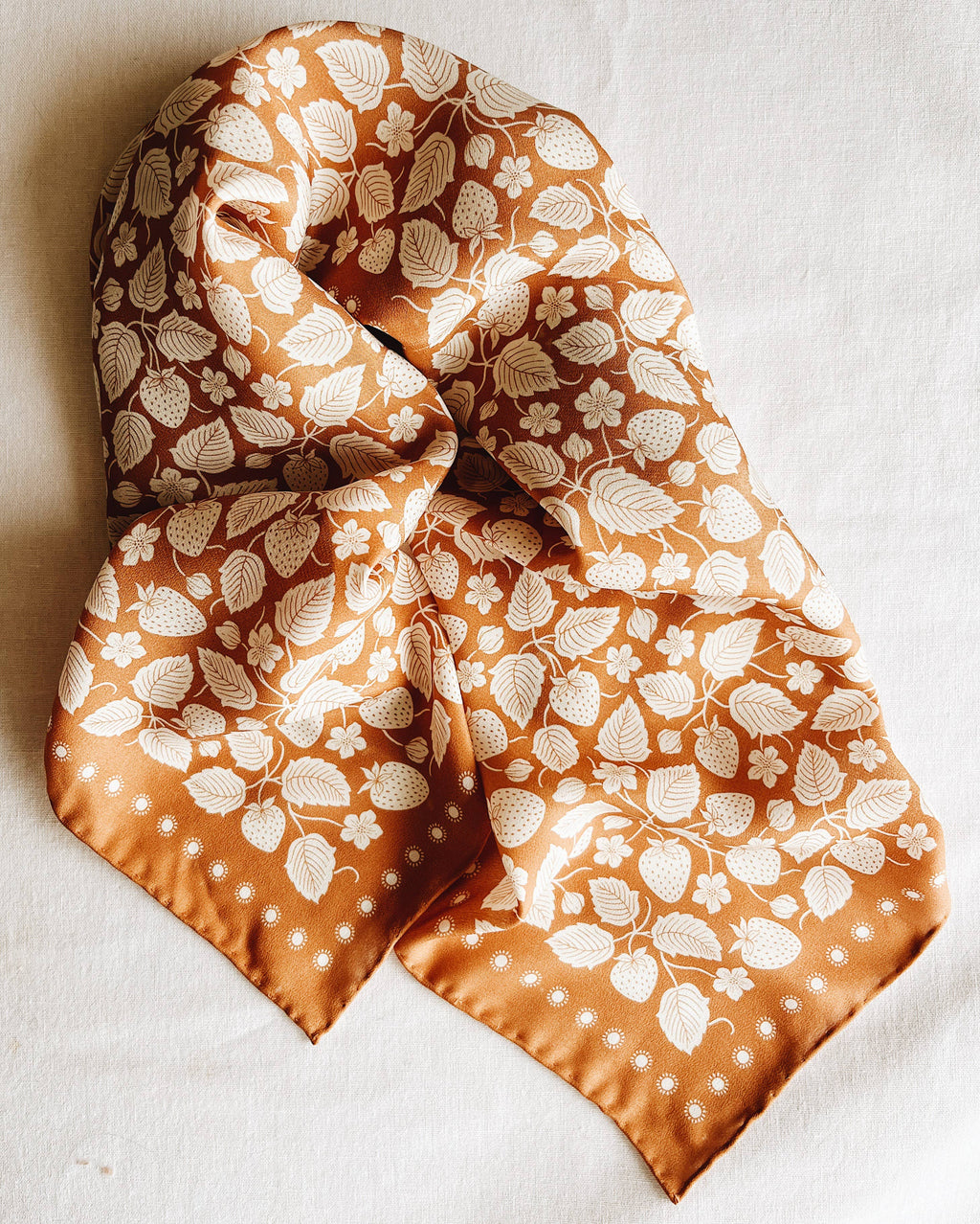 Flora West Design- 100% Silk Bandana Scarf Strawberry Patch Western Style