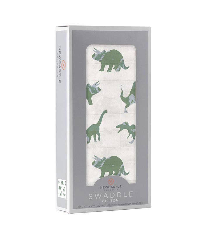 Newcastle Classics- Granite Green Dinosaurs Cotton Swaddle