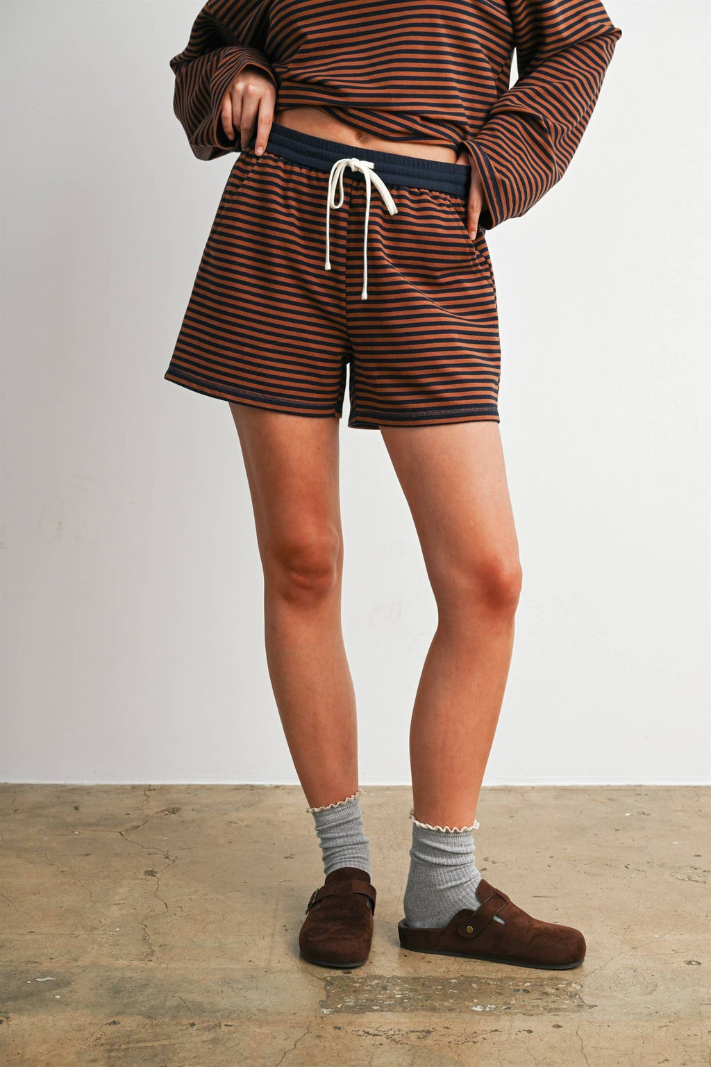 BUTTERMELON- Striped Drawstring Casual Shorts