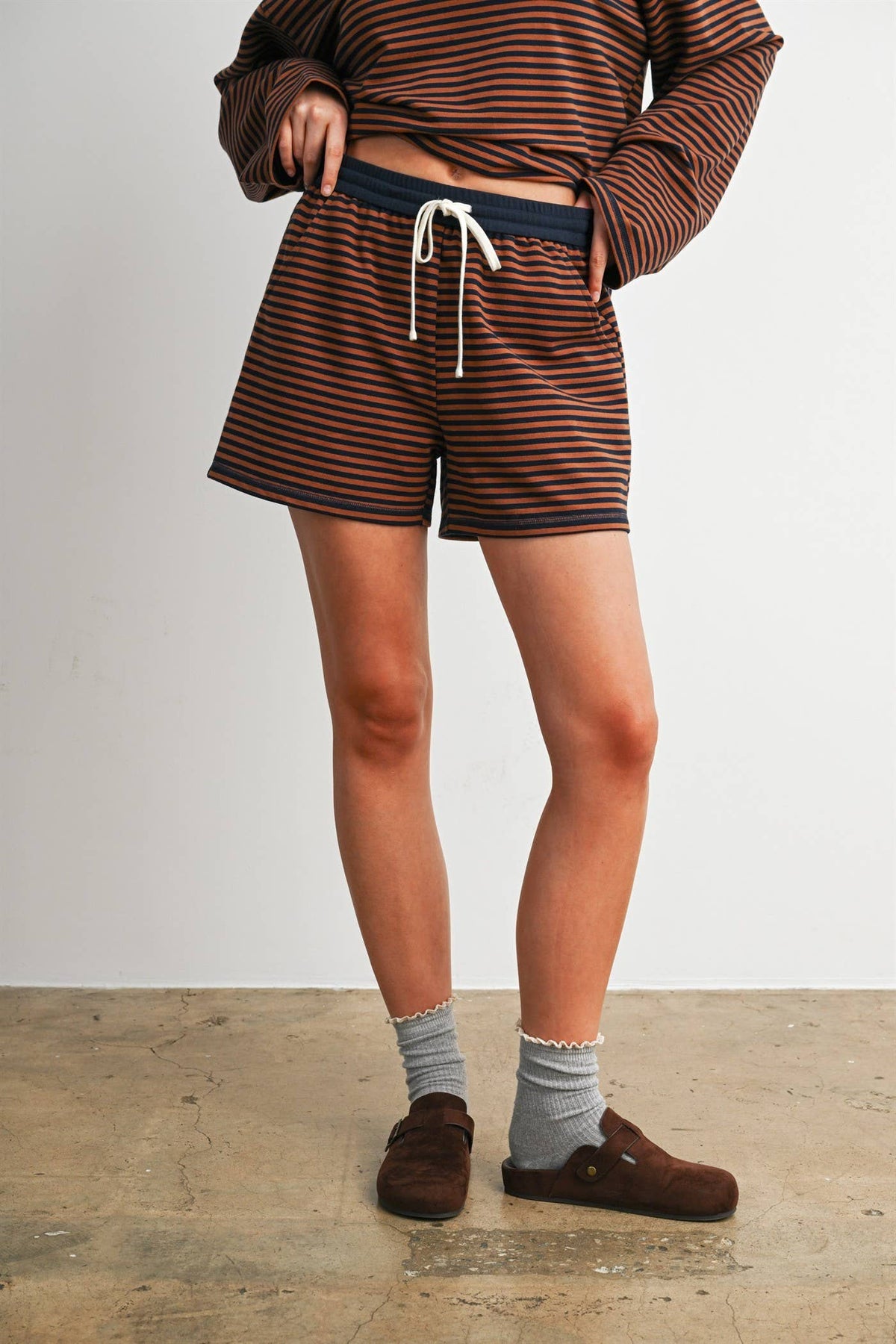 BUTTERMELON- Striped Drawstring Casual Shorts