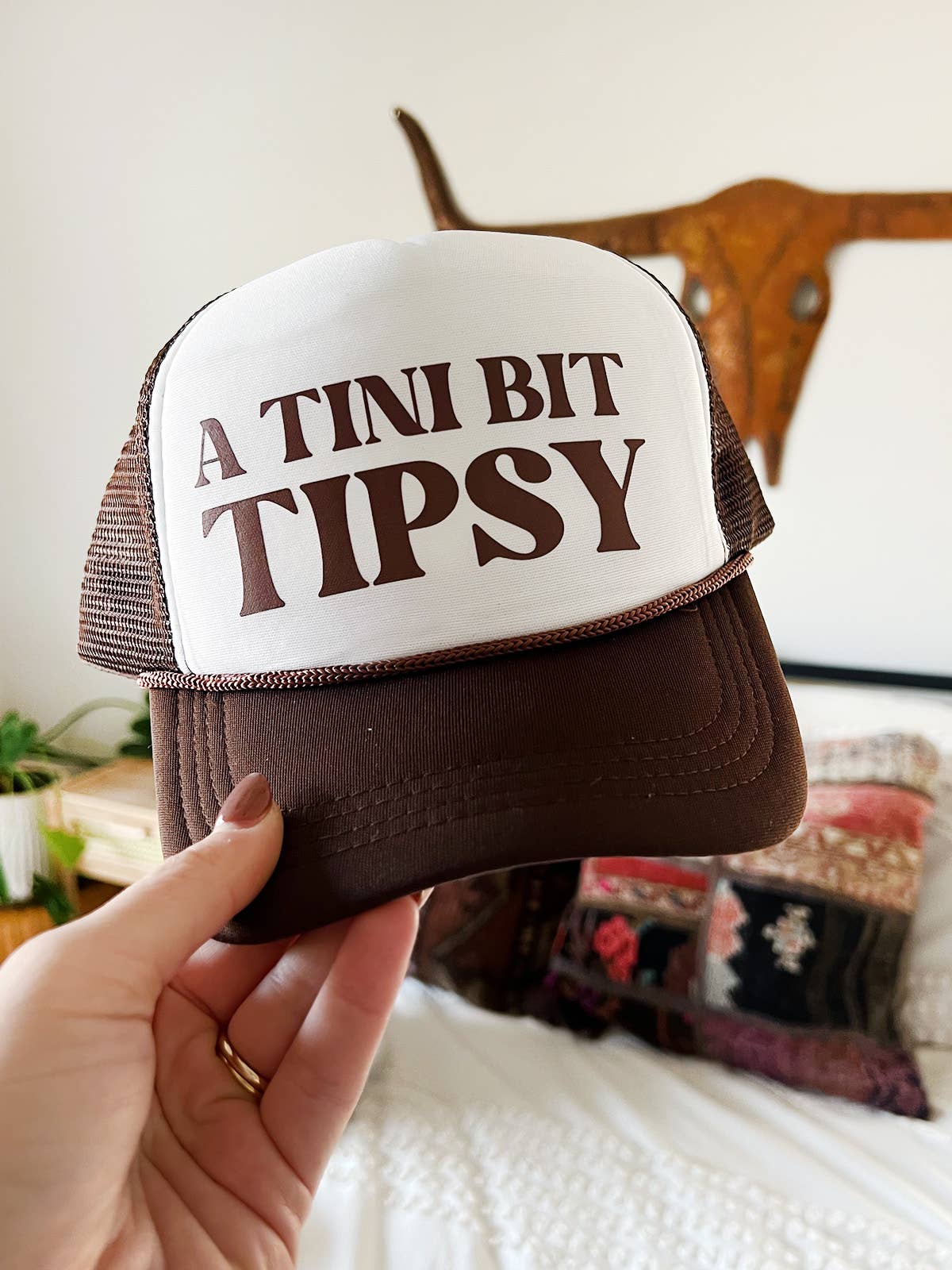 Maddon & Co.- Brown & White "A Tini Bit Tipsy" Trucker Hat