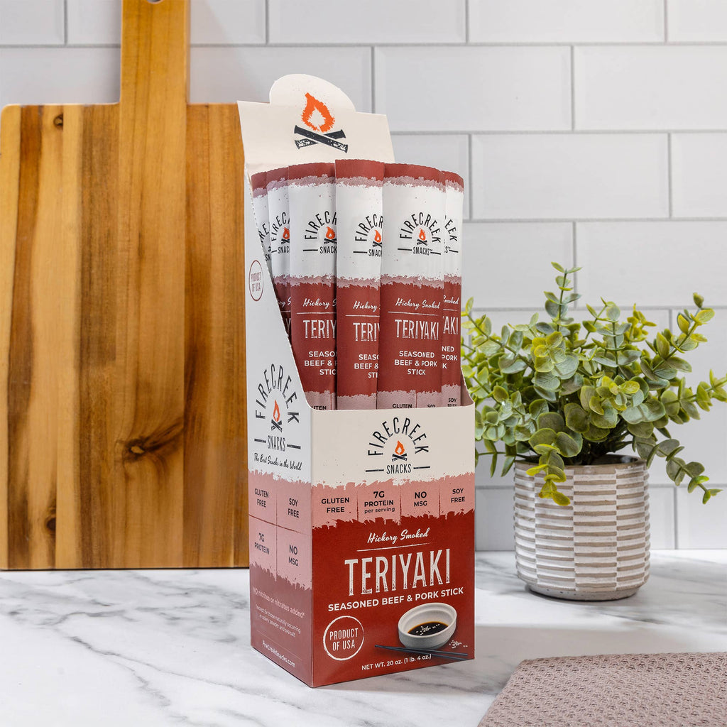 FireCreek Snacks- Teriyaki Beef & Pork Meat Sticks - 20ct Beef Jerky Snacks