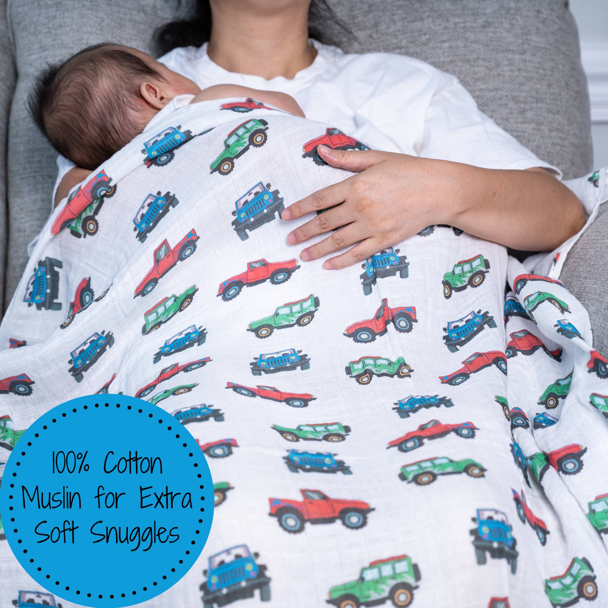 LollyBanks- Vroom Vroom Zoom Baby Muslin Swaddle Blanket
