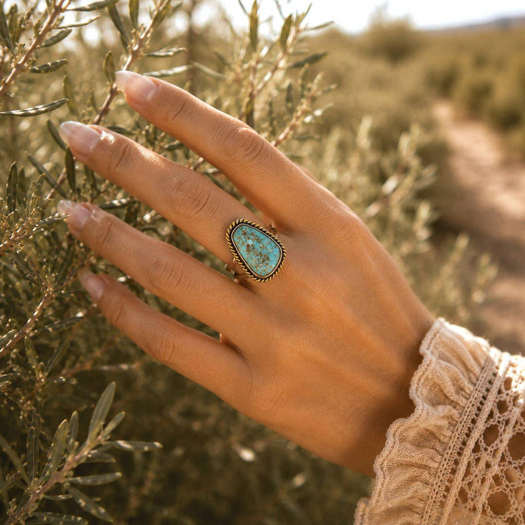 Barse Jewelry- Roped Blue Turquoise Golden Ring