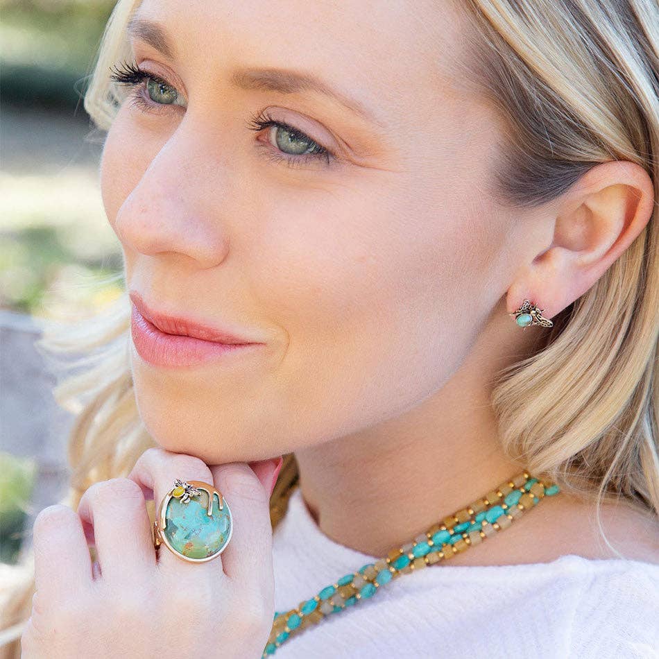 Barse Jewelry- Blue Turquoise Golden Honey Bee Earrings