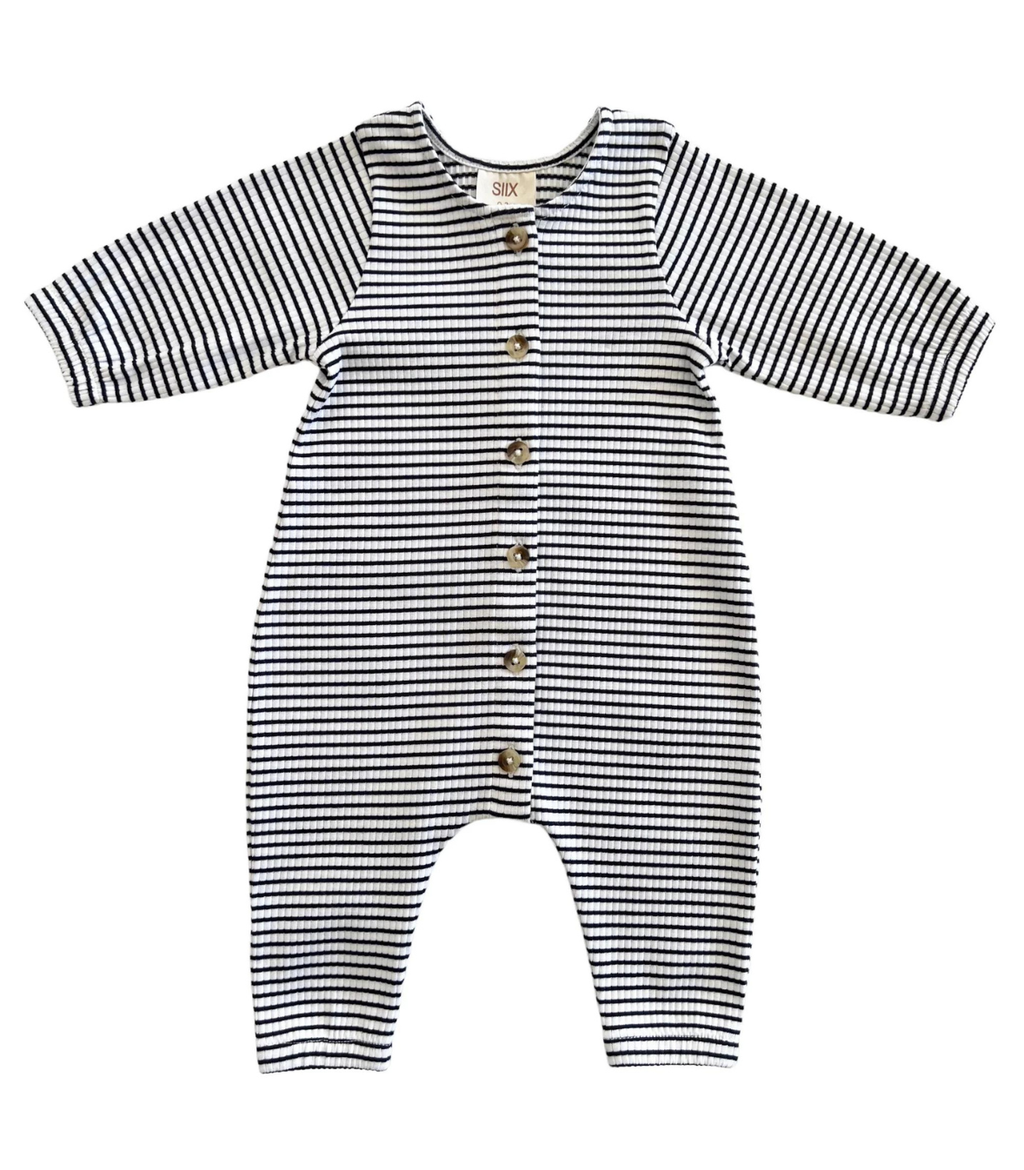 SIIX Collection- Black Stripe / Organic Ribbed Long Sleeve Bay Jumpsuit