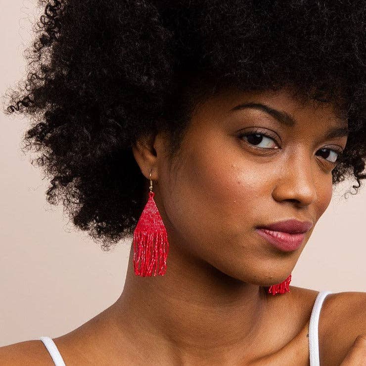 INK + ALLOY- Lexie Solid Beaded Fringe Earrings Scarlet Red