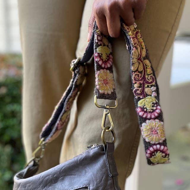 Jenny Krauss- Heather Gray Embroidered Adjustable Bag/Camera Strap