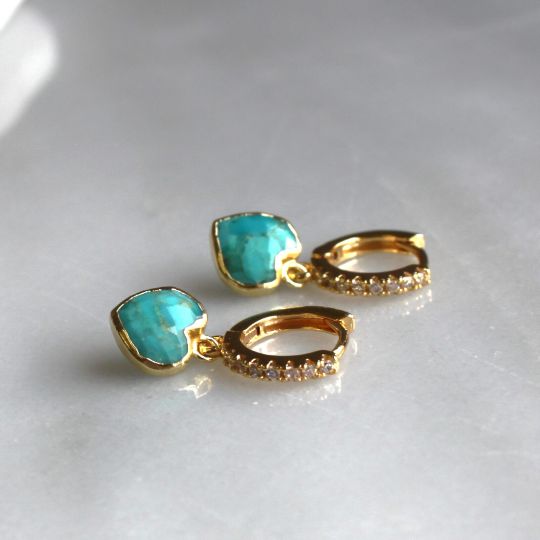 The Silver Wren- Turquoise CZ Huggie Hoops