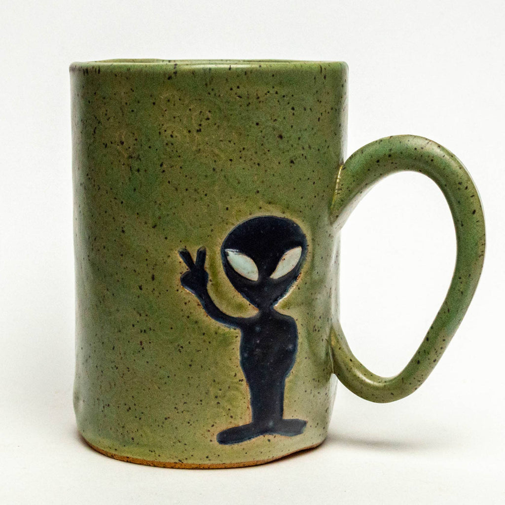 White Squirrel Clayworks- Alien Design Handmade, in Ohio, Ceramic 14oz Mug