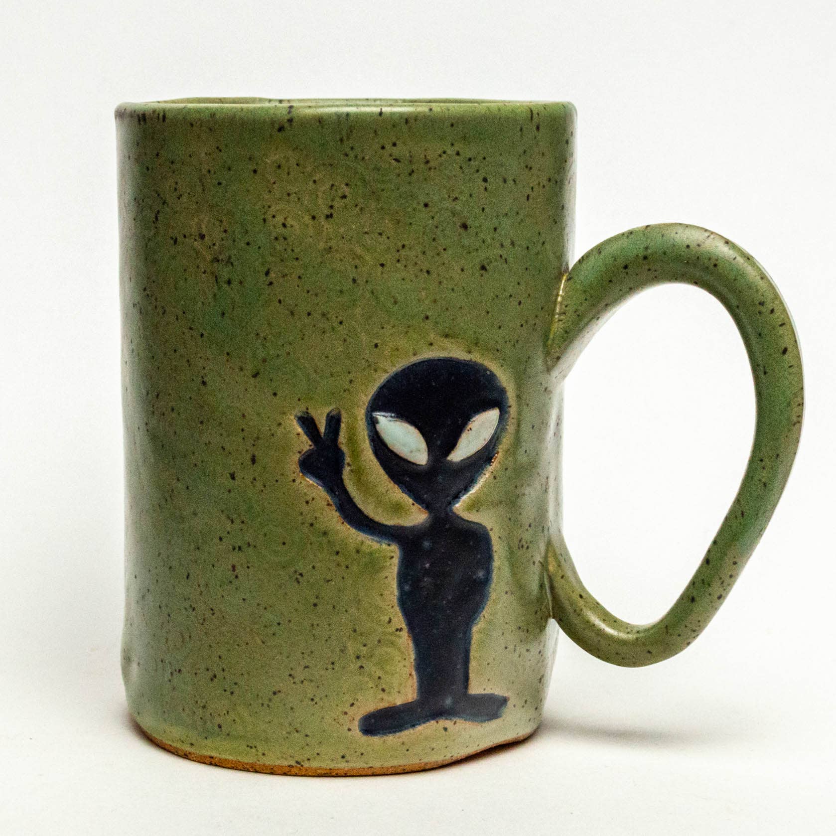 White Squirrel Clayworks- Alien Design Handmade, in Ohio, Ceramic 14oz Mug