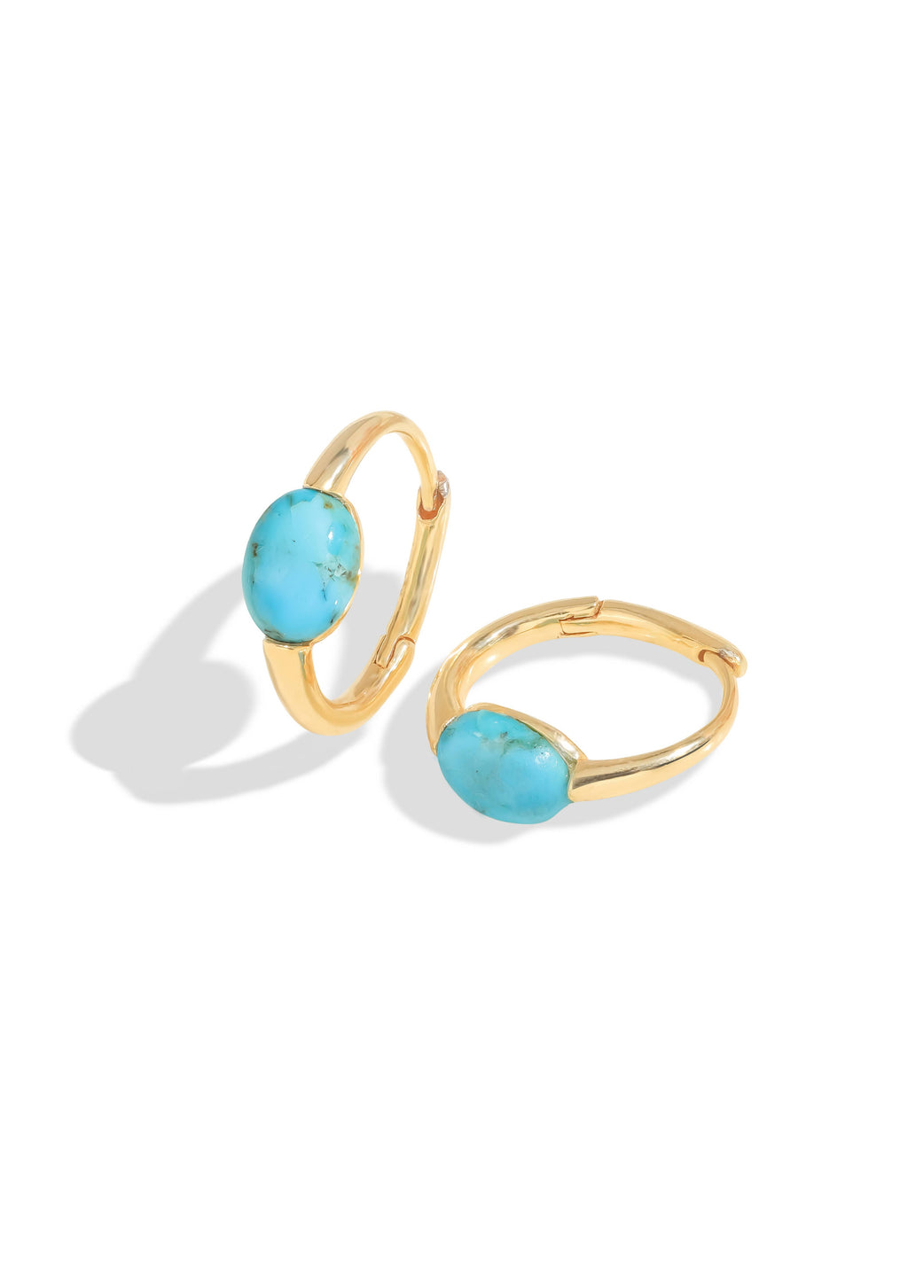Tiramisu- Gold Plated Blue Mohave Turquoise Huggie Hoop Earrings
