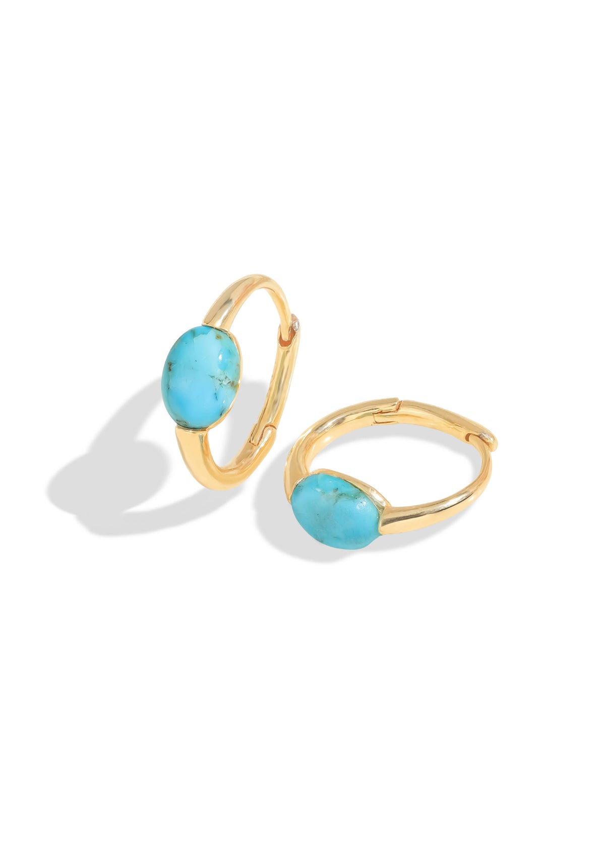Tiramisu- Gold Plated Blue Mohave Turquoise Huggie Hoop Earrings