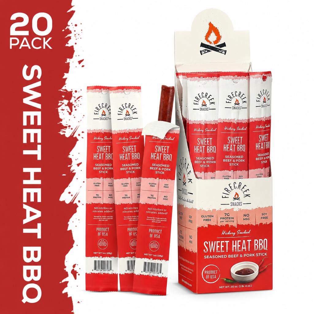 FireCreek Snacks- Sweet Heat BBQ Beef & Pork Meat Sticks - 20ct Protein Snacks