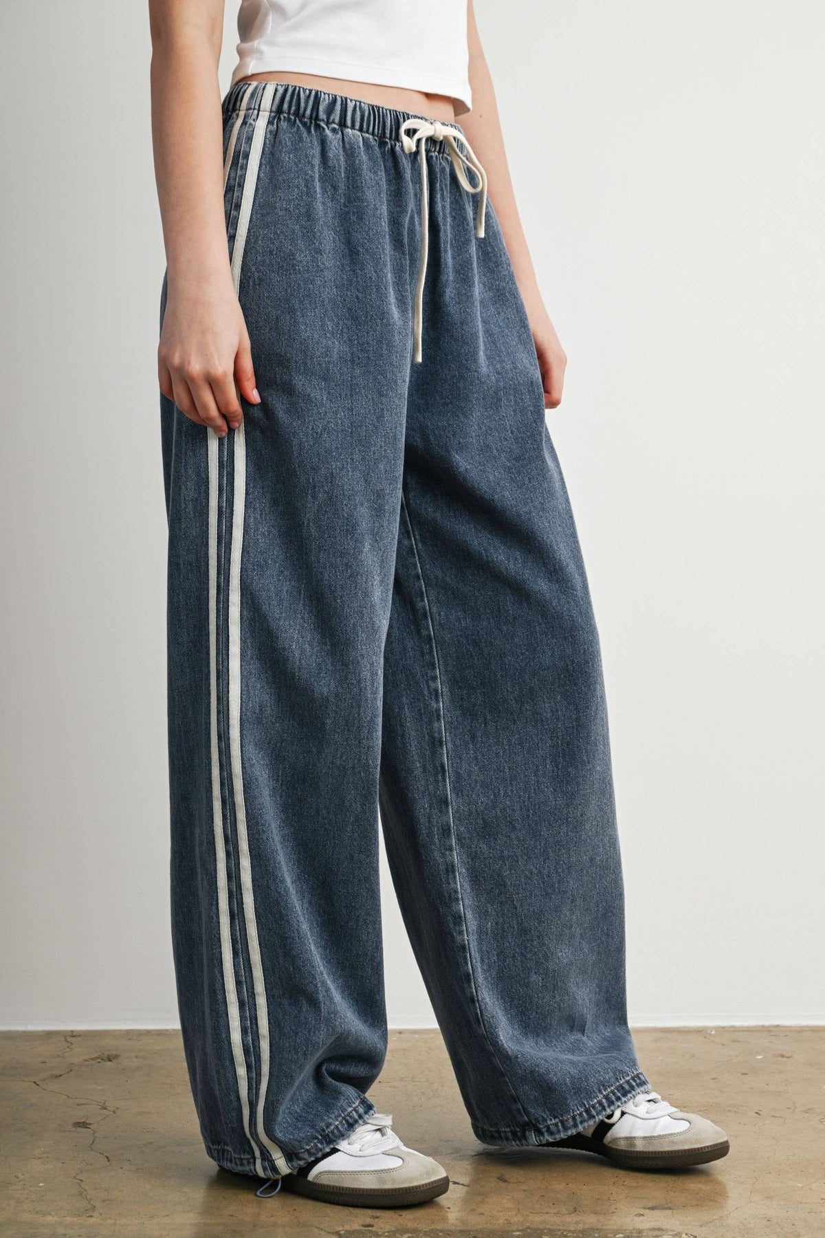 BUTTERMELON- Side Stripe Wide Leg Denim Pants