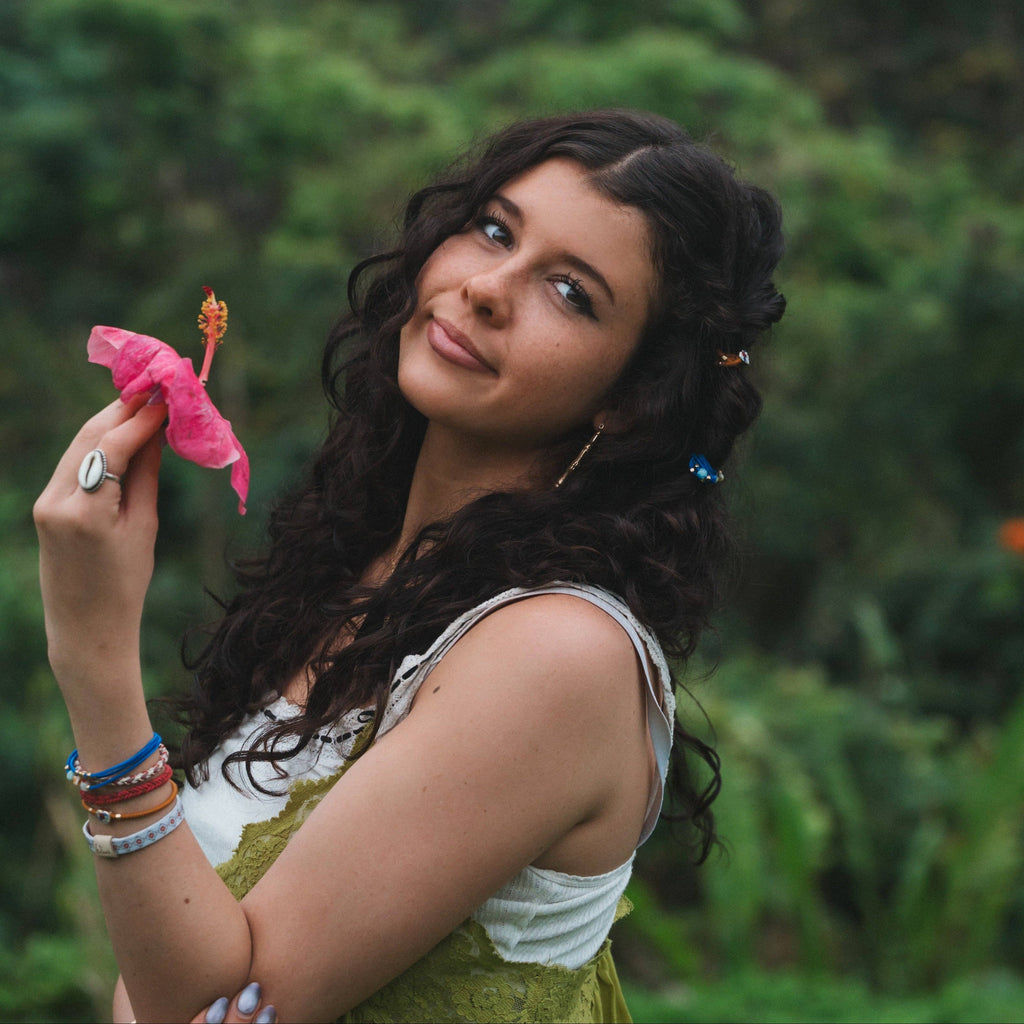 K'lani- "Dolce Vita" Floral Glass Beads with Gold Accents Hair Tie Bracelets