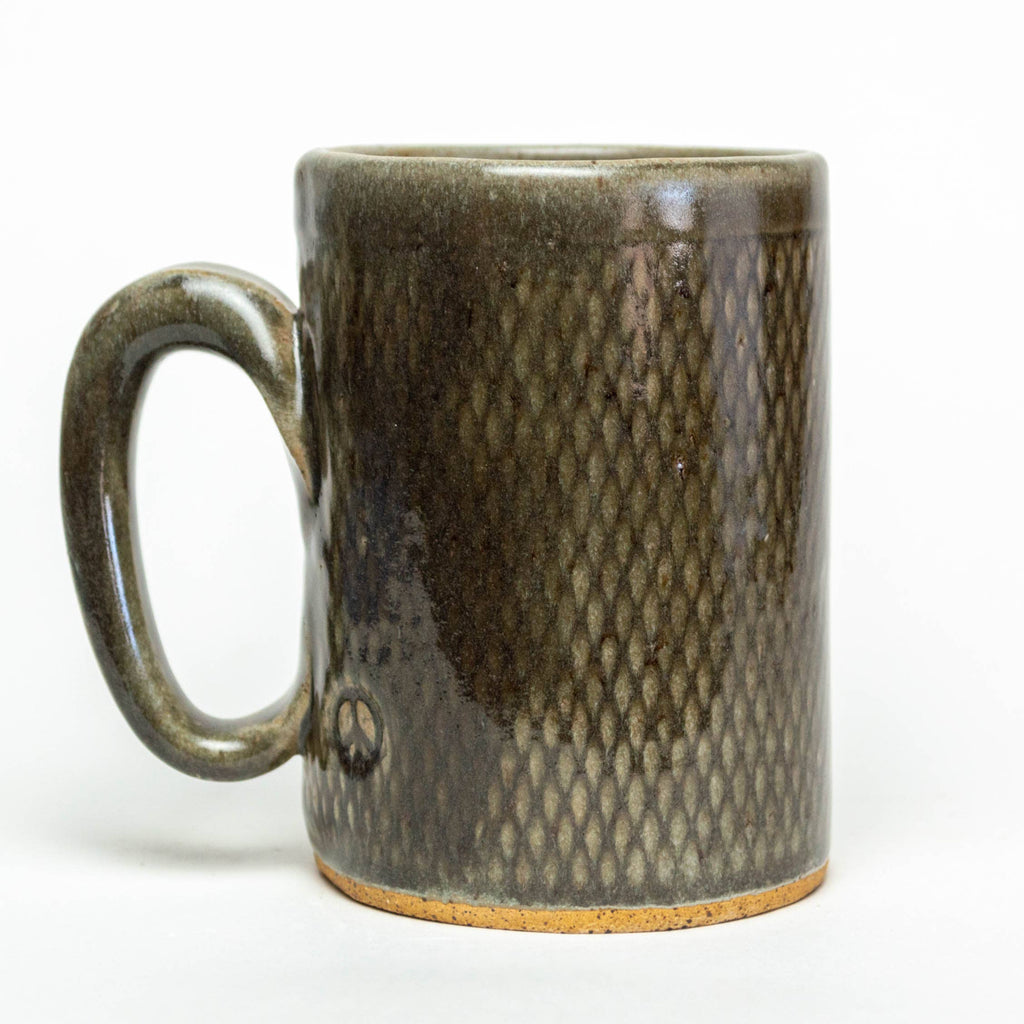 White Squirrel Clayworks- White Horse Design Handmade, in Ohio, Ceramic 14oz Gray Mug
