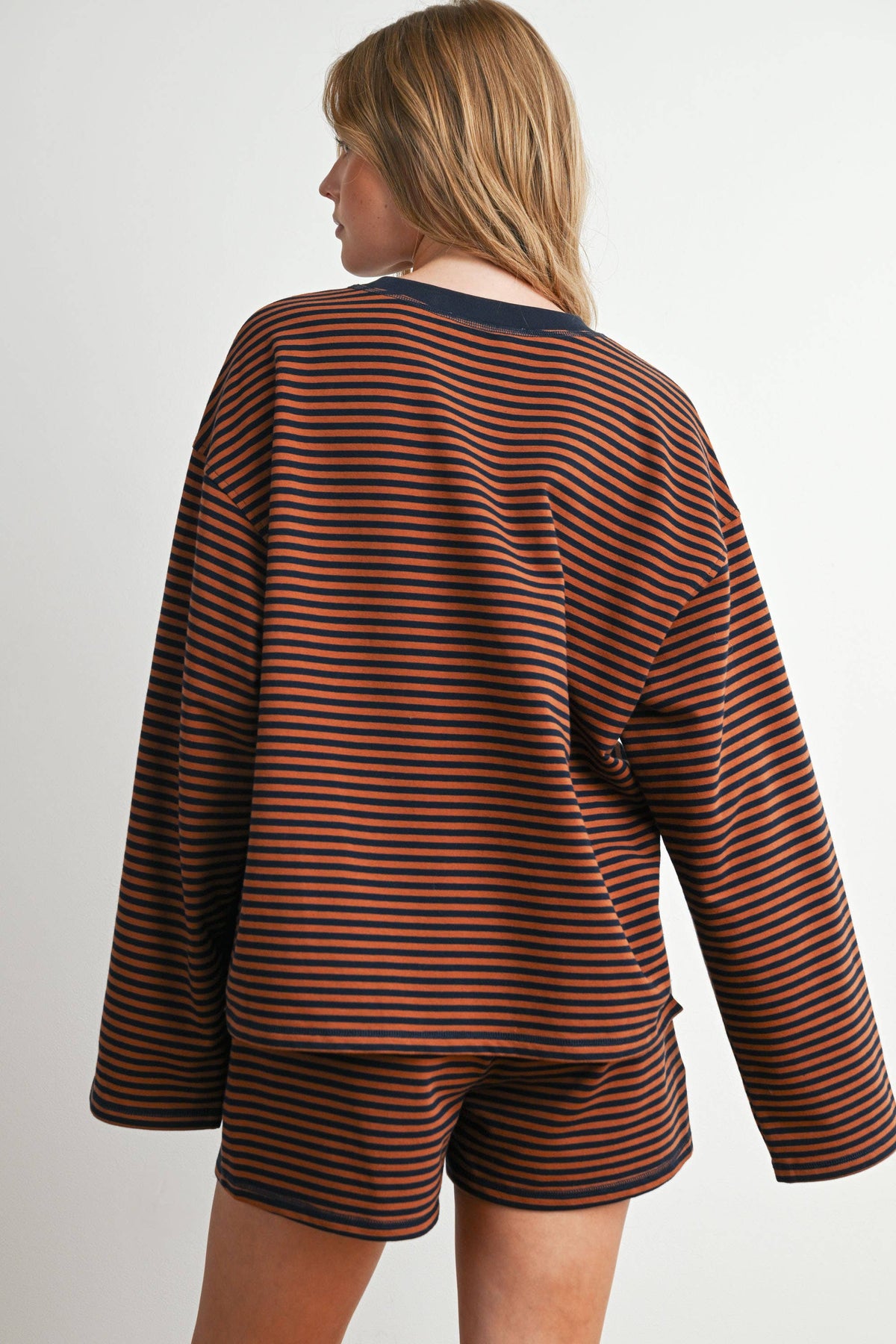 BUTTERMELON- Relaxed Fit Striped Long Sleeve Top